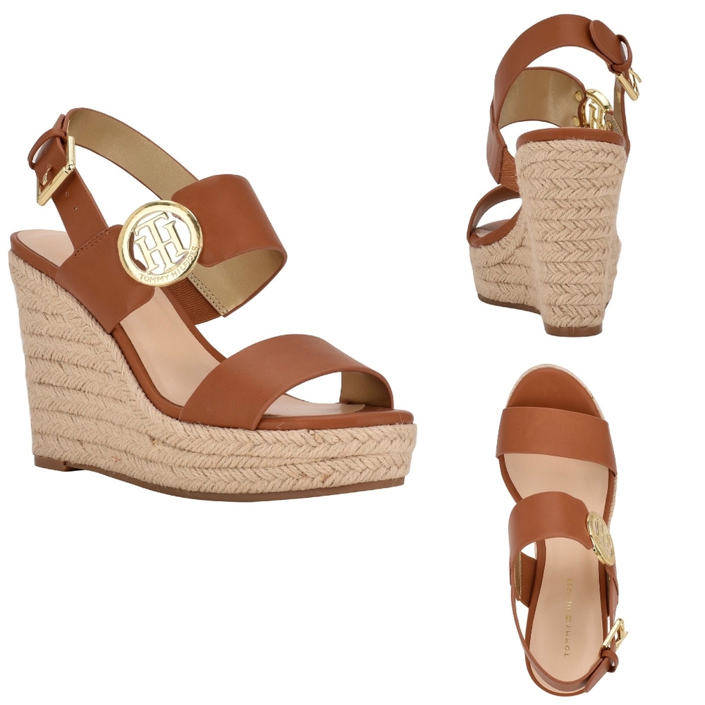 LAST ONE❗️TOMMY HILFIGER Kahdy Brown Espadrille Platform Sandals - Picture 2 of 9